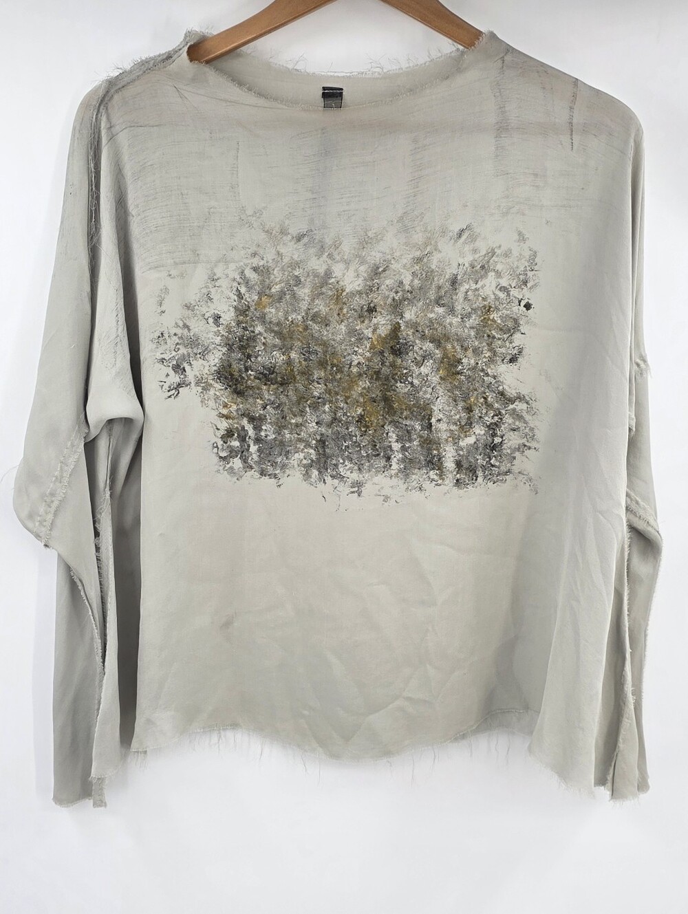 Jaga Sheer Silk Top Long Sleeve Gray Distressed Women's Size 1